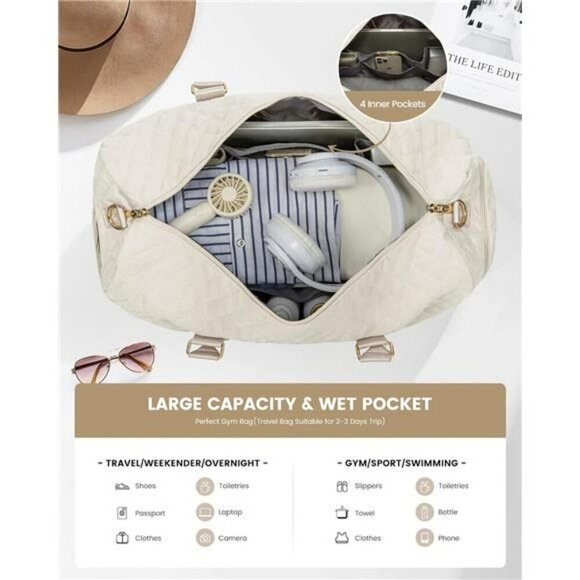 LOVEVOOK Weekender Travel Duffel Bag with Shoe Compartment Toiletry Bag Set - Picture 4 of 7